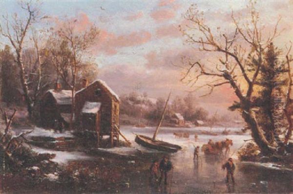 Carting Ice Oil Painting by Regis Francois Gignoux