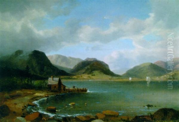 A Peaceful Harbor Oil Painting by Regis Francois Gignoux