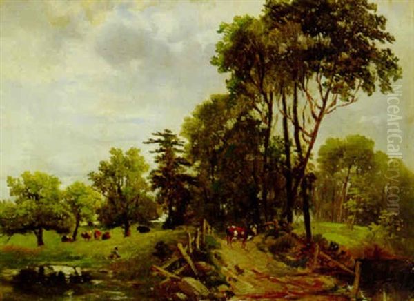 A Country Road Oil Painting by Regis Francois Gignoux