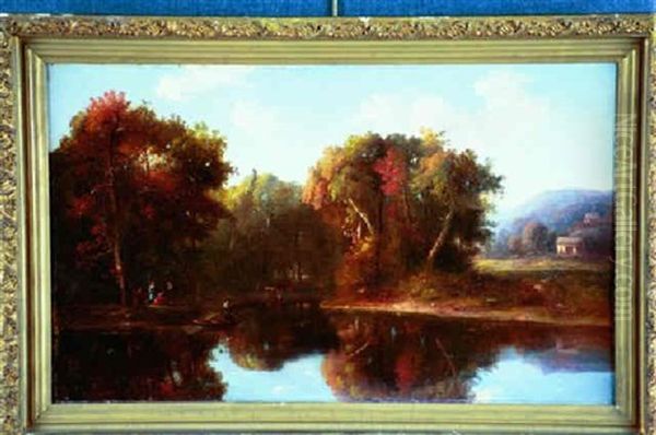 Gathering At The Pond's Edge Oil Painting by Regis Francois Gignoux