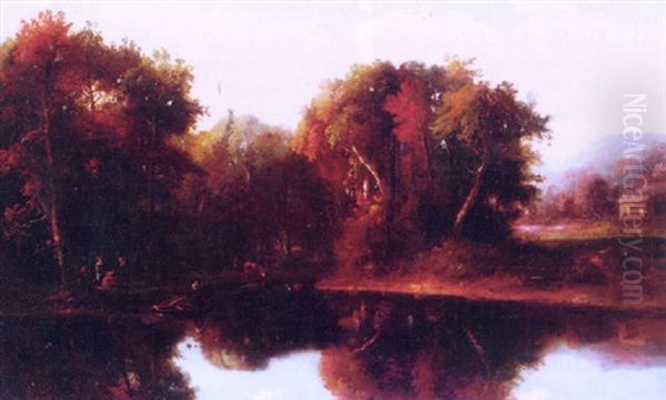 Autumn Along The River Oil Painting by Regis Francois Gignoux