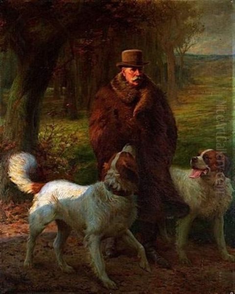 Portrait D'homme Et Ses Chiens Oil Painting by Robert Gignoux