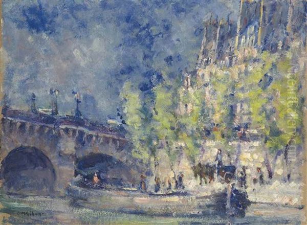 Paris, Le Pont Neuf Oil Painting by Clarence Montfort Gihon