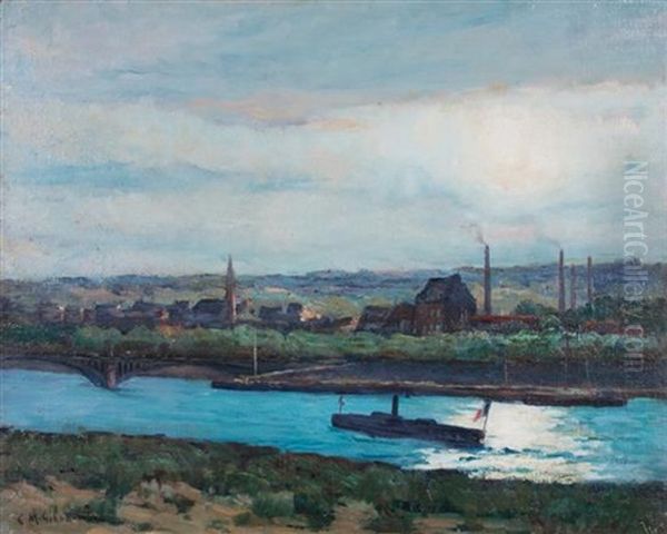 Riverfront Scene Oil Painting by Clarence Montfort Gihon