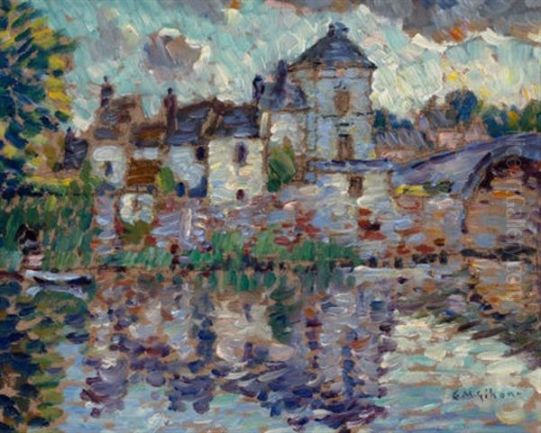 Town Overlooking A Lake Oil Painting by Clarence Montfort Gihon