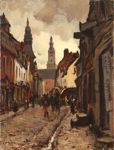 Paris Street Scene With Wwi Soldiers Oil Painting by Clarence Montfort Gihon