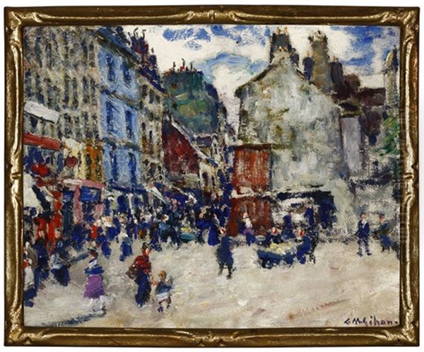 La Rue Mouffetard, Paris Oil Painting by Clarence Montfort Gihon