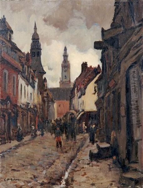 Street Scene Oil Painting by Clarence Montfort Gihon