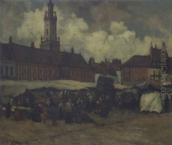 La Place Du Marche Oil Painting by Clarence Montfort Gihon