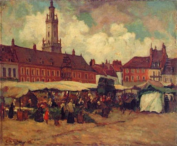 La Place Du Marche Oil Painting by Clarence Montfort Gihon