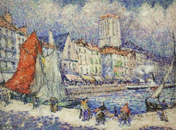 Sur Les Quais, La Rochelle Oil Painting by Clarence Montfort Gihon