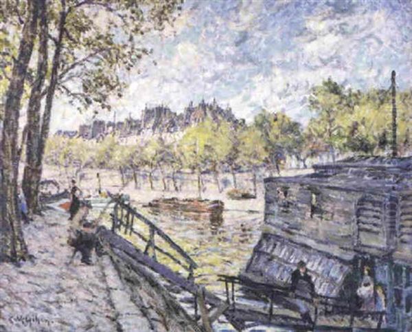 Quai D'anjou A Paris Oil Painting by Clarence Montfort Gihon