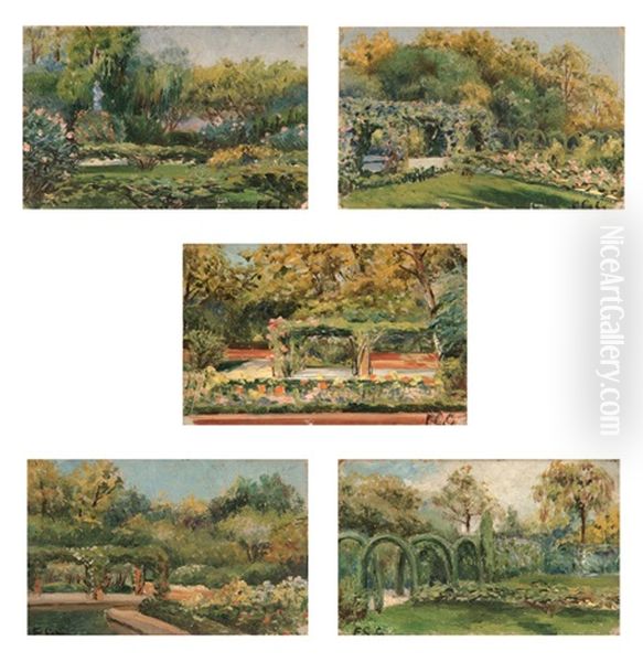 Parque De Maria Luisa (5 Works) Oil Painting by Felipe Gil Gallango