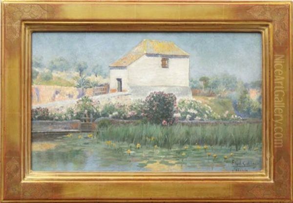 House In Alcala By A Pond Oil Painting by Felipe Gil Gallango