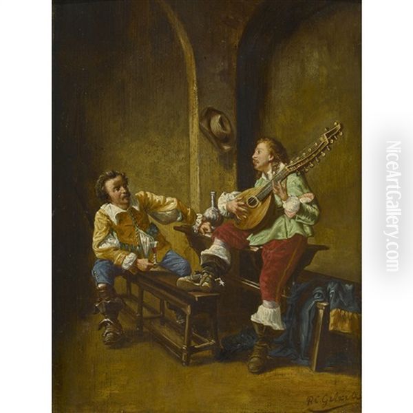 Musizierende Musketiere Oil Painting by Pier Celestino Gilardi