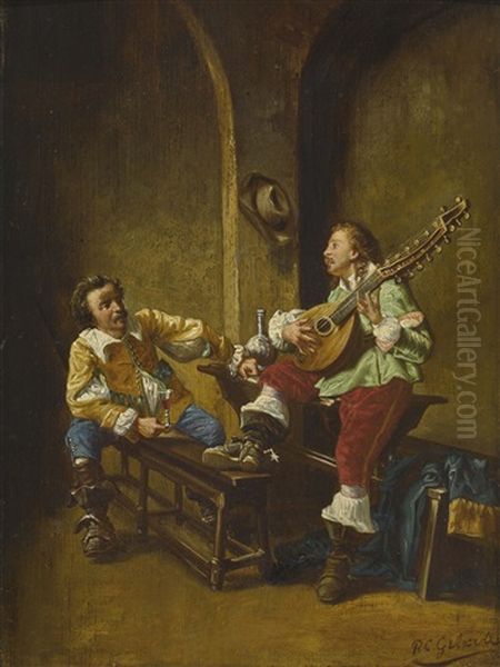 Musizierende Musketiere Oil Painting by Pier Celestino Gilardi