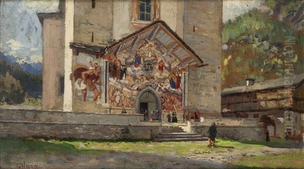 La Chiesa Di Riva Di Valdobbia (valsesia) Oil Painting by Pier Celestino Gilardi