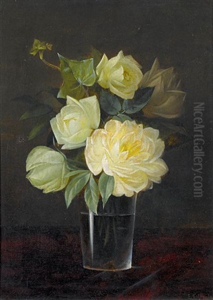 Weisse Rosen Im Glas Oil Painting by Joseph-Eugene Gilbault