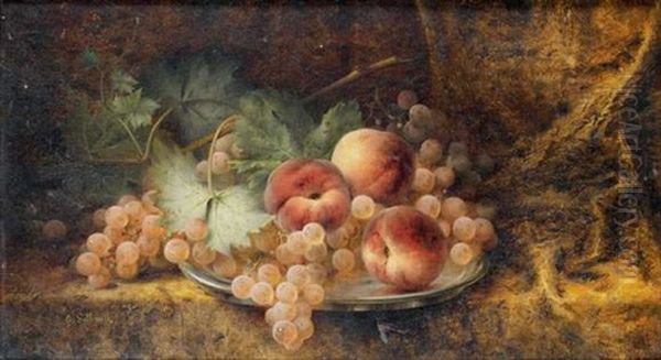 Nature Morte Au Plat De Peches Et Raisins Oil Painting by Joseph-Eugene Gilbault