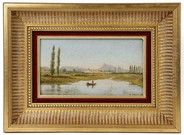 Men Boating On An Italian Lake Oil Painting by Albert Gilbert