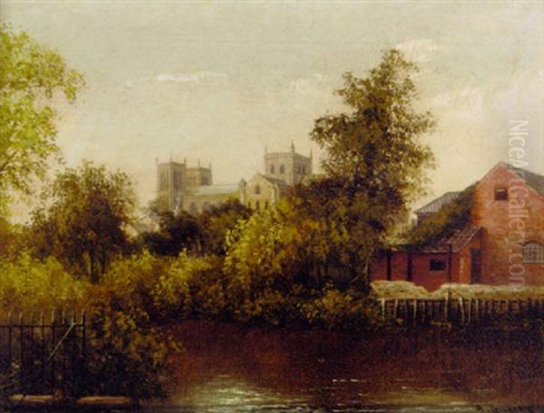 Ripon Minster From The River Oil Painting by Albert Gilbert