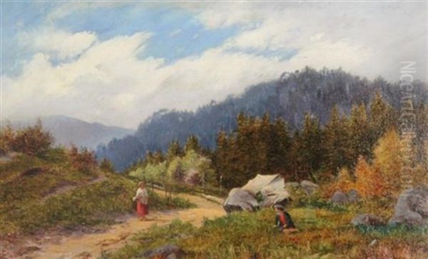 Travellers In Alpine Landscapes Oil Painting by Arthur Gilbert