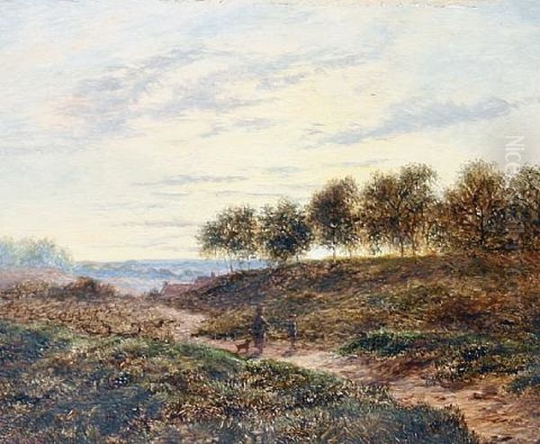 A Walk At Sunset (+ A Country Path; Pair) Oil Painting by Arthur Gilbert