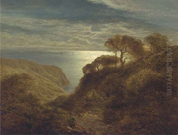 Evening, Near Bettws-y-coed, North Wales (+ Night On The Coast, Near Clovelly, North Devon; 2 Works) Oil Painting by Arthur Gilbert