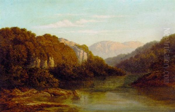 A Wooded River Landscape Oil Painting by Arthur Gilbert