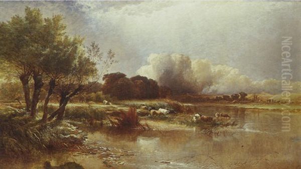 Troupeau Pres D'une Riviere Oil Painting by Arthur Gilbert