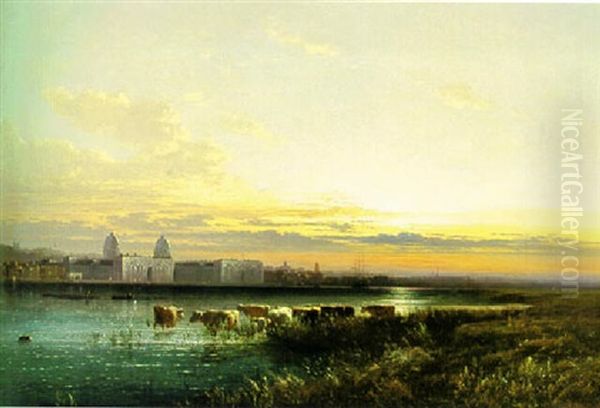 Greenwich From The Isle Of Dogs Oil Painting by Arthur Gilbert