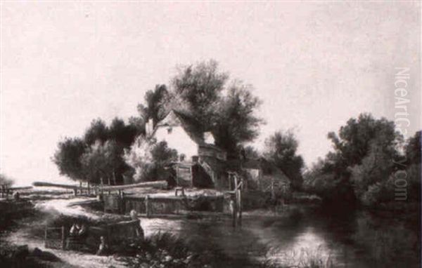 A Lock At Shiplake Oil Painting by Arthur Gilbert