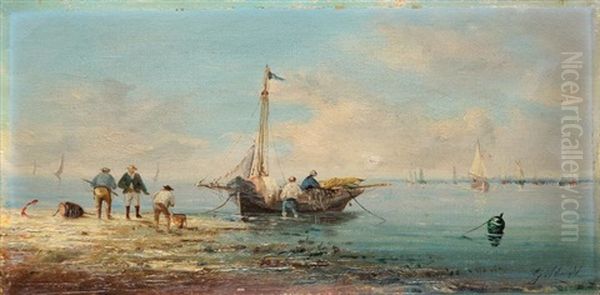 Le Ramassage Des Coquillages, Le Depart De La Peche (2 Works) Oil Painting by Pierre Julien Gilbert