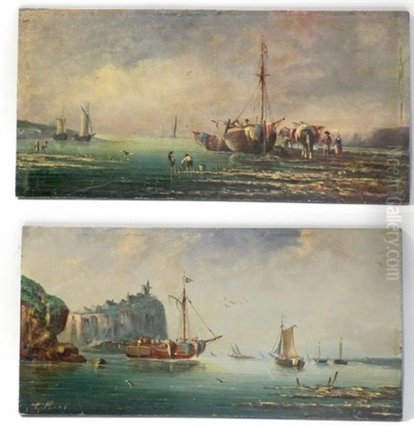 Retours De Peche (2 Works) Oil Painting by Pierre Julien Gilbert