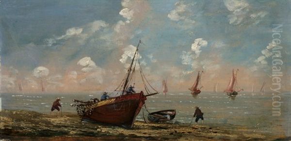 Fischerboot Am Strand Der Bretonischen Kuste Oil Painting by Pierre Julien Gilbert