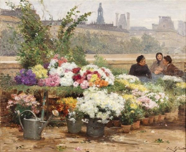 La Marchande De Fleurs Sur Les Quais De Seine A Paris Oil Painting by Victor Gabriel Gilbert