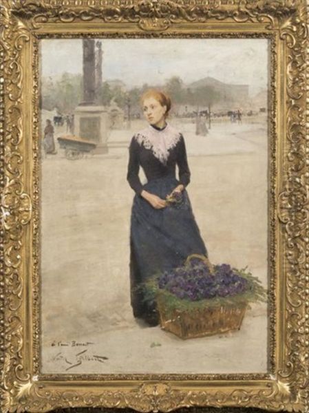 Marchande De Violettes, Place De La Concorde A Paris Oil Painting by Victor Gabriel Gilbert