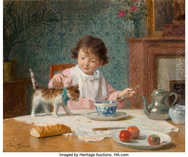 Jeune Fille Au Chat Oil Painting by Victor Gabriel Gilbert