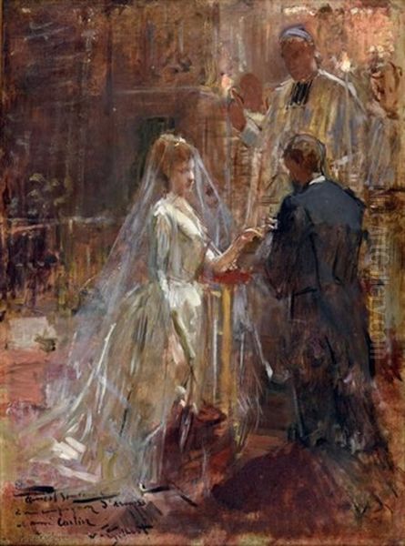 Le Mariage, L'echange Des Anneaux Oil Painting by Victor Gabriel Gilbert