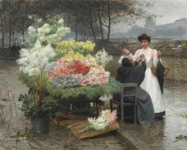 La Marchande De Fleurs Sur Les Quais A Paris Oil Painting by Victor Gabriel Gilbert