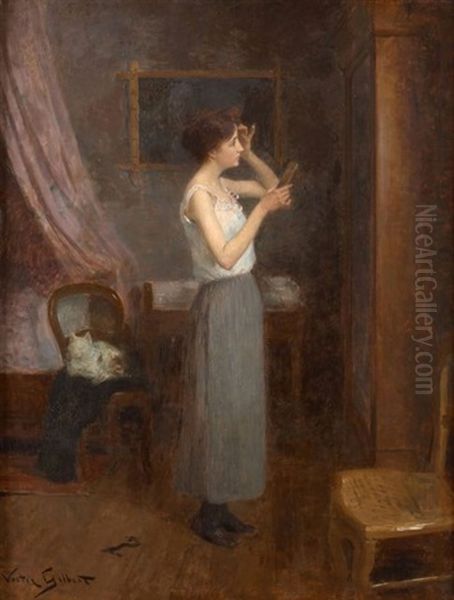 Jeune Femme Dans Sa Chambre Se Coiffant Oil Painting by Victor Gabriel Gilbert