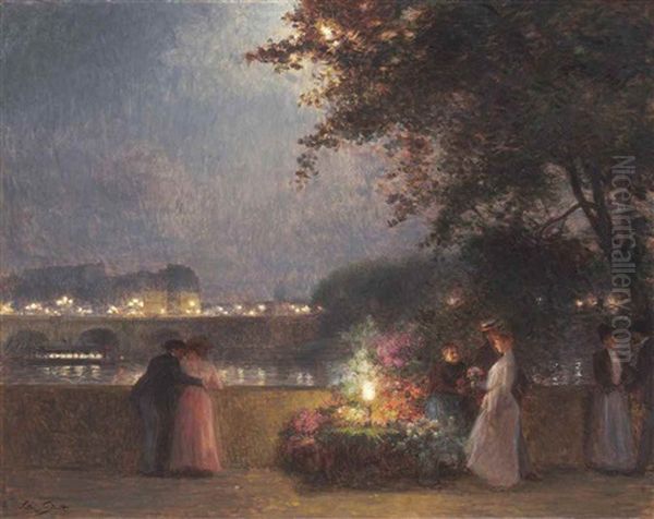 Marche Aux Fleurs, Pont Neuf Oil Painting by Victor Gabriel Gilbert