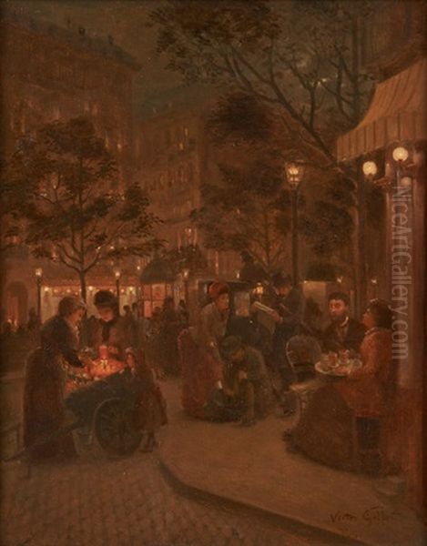 Marche Nocturne Anime A Paris Oil Painting by Victor Gabriel Gilbert