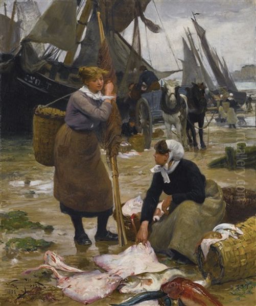 The Arrival Of The Fishing Boats Oil Painting by Victor Gabriel Gilbert