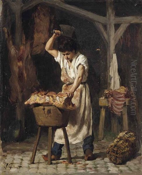 Jeune Boucher Au Travail Oil Painting by Victor Gabriel Gilbert