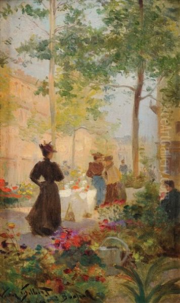 Elegante Au Marche Aux Fleurs (pochade) Oil Painting by Victor Gabriel Gilbert