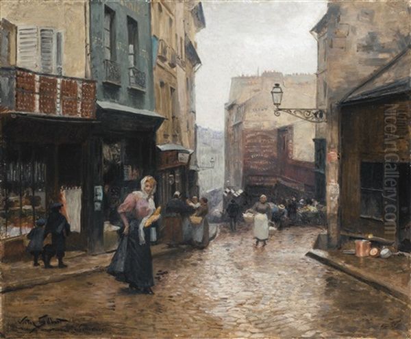 La Rue De La Montagne Ste Genevieve, Paris Oil Painting by Victor Gabriel Gilbert