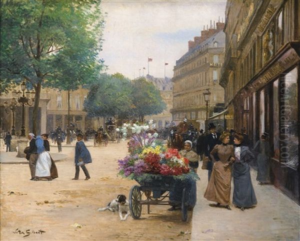 The Flower Seller, Place De La Comedie Francaise Oil Painting by Victor Gabriel Gilbert