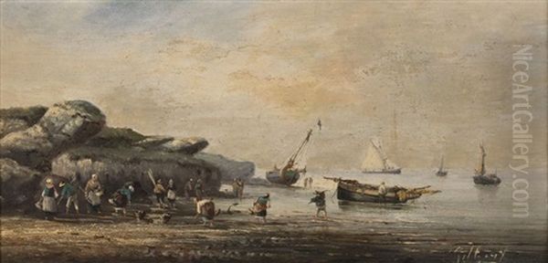 Marine Animee (2 Works) Oil Painting by Victor Gabriel Gilbert