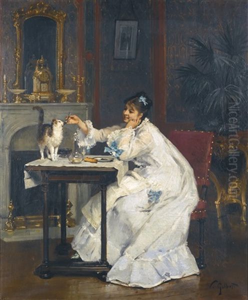 Un Repas A Deux Oil Painting by Victor Gabriel Gilbert